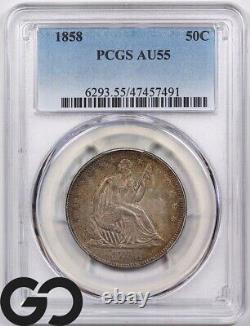 1858 Seated Liberty Half Dollar PCGS AU-55 Great Look! Free Shipping