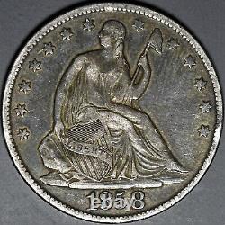 1858 o Seated Liberty Half Dollar, a original higher grade Half Dollar