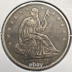 1858-o Seated Liberty Silver Half Dollar Grades Choice Vf+ Actual Coin #10426