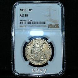 1858-p Seated Liberty Half Dollar Ngc Au-58 50c Silver Almost Unc Trusted
