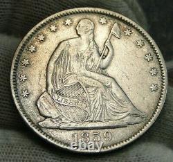 1859-O seated liberty half dollar 50 Cents, Nice Coin, Free Shipping (1256)