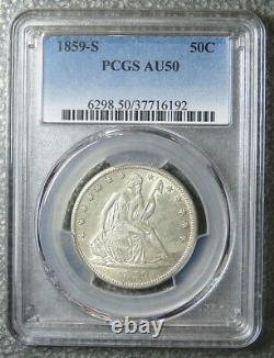 1859 S Liberty Seated Half Dollar // Pcgs Au50 // Great Luster