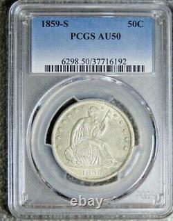 1859 S Liberty Seated Half Dollar // Pcgs Au50 // Great Luster