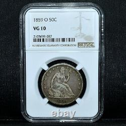 1859-o Seated Liberty Half Dollar? Ngc Vg-10? 50c Silver Very Good? Trusted