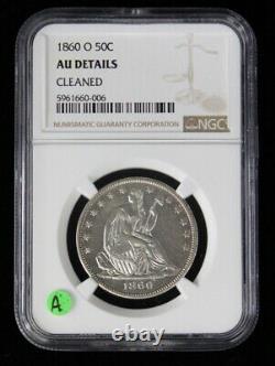 1860 O NGC Graded Almost Uncirculated Details Seated Liberty Half-No Reserve