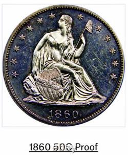 1860 Proof, Seated Liberty Half Dollar, PCGS Pf-63, Rarity-6.3, 325 Survive