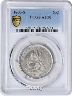 1860-S Liberty Seated Silver Half Dollar AU50 PCGS