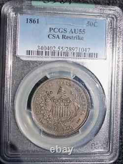 1861 CSA Restrike half dollar, PCGS graded AU 55, only 500 made
