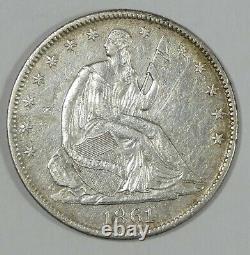 1861-O Liberty Seated Silver Half Dollar ALMOST UNCIRCULATED Sea Salvaged