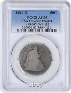 1861-O Liberty Seated Silver Half Dollar CSA Obverse FS-401 AG03 PCGS