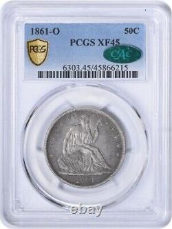 1861-O Liberty Seated Silver Half Dollar EF45 PCGS (CAC)