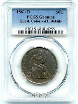 1861-O Liberty Seated Silver Half Dollar PCGS Genuine AU, Attractive Dark Toning