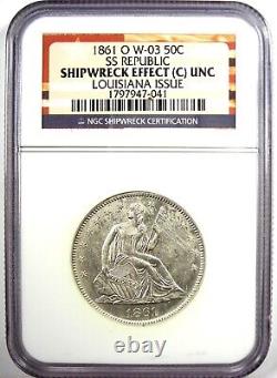 1861-O Seated Liberty Half Dollar 50C NGC SS Republic Shipwreck. UNC / MS Detail