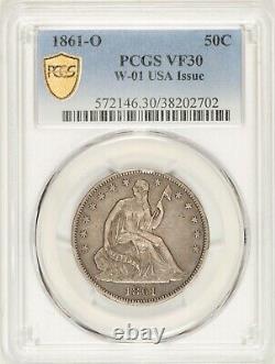 1861-O Seated Liberty Half Dollar W-01 Rare Union Issue PCGS VF30! #BTZ5