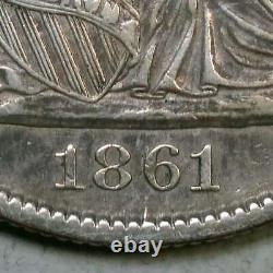 1861-O Seated Liberty Half Dollar, W-14, Speared Olive Bud, Scarce CSA Issue