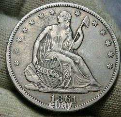 1861 Seated Liberty Half Dollar 50C Nice Coin, Free Shipping (420)