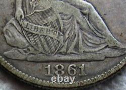 1861 Seated Liberty Half Dollar Rare Key Civil War Date High Grade Full Liberty