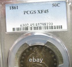 1861 Seated Liberty Half Dollar Silver - PCGS XF-45 Coin - #944A