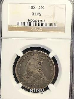 1861 seated liberty half dollar NGC Xf45 Choice Civil War Era Silver Half