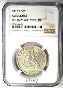 1862-S Seated Liberty Half Dollar 50C Certified NGC AU Details Rare Date