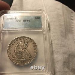 1862 s seated liberty half dollar, Nice Rose And Light Blue Covering coin. Awesom