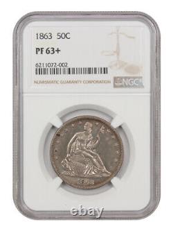 1863 50c NGC PR 63+ Civil War Era Proof Liberty Seated Half Dollar