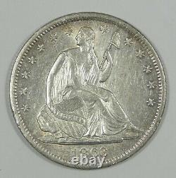 1863-S SMALL Broken S Liberty Seated Half Dollar ALMOST UNC Silver 50c WB-102