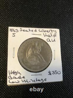 1863 S Seated Liberty Half Dollar, High Grade, Low Mintage AU