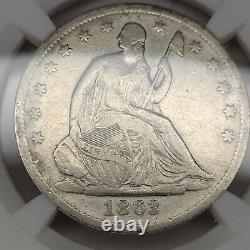1863 S Seated Liberty Silver 1/2 Dollar NGC Grade Fine AU Details holder Vintage