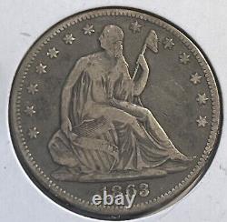 1863 Seated Liberty Half dollar, Fine, Scarce date