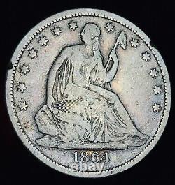 1864 S Seated Liberty Half Dollar 50C Civil War Date 90% Silver US Coin CC16404