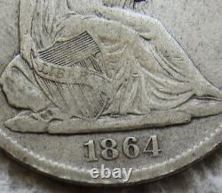1864-S Seated Liberty Half Dollar Rare Key Civil War Date Full Liberty VF