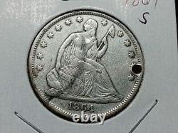 1864-S Seated Silver Half Dollar Holed Nice Detail