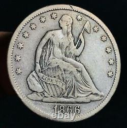 1866 S Seated Liberty Half Dollar 50C WITH MOTTO Choice Silver US Coin CC10874
