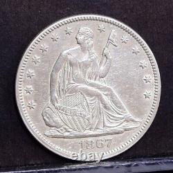 1867 Liberty Seated Half Dollar Ch AU Details (#37980)