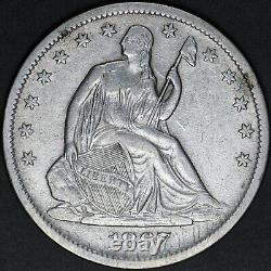 1867 s Seated Liberty half dollar, beautiful looking higher circulated grade