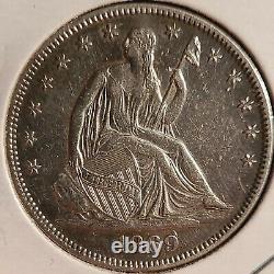 1869 P Seated Half Dollar AU + NEAR UNC