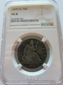 1870 CC Seated Liberty Half Dollar NGC VG 8 Carson City 50 Cents Silver Coin