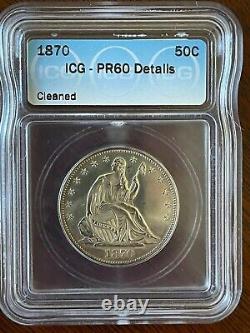 1870 Seated Liberty Half Dollar Proof ICG PR60 Details RARE Only 1000 Minted