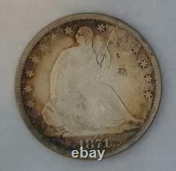 1871-S Seated Liberty Half Dollar, Toned, Chop Marks, Fine