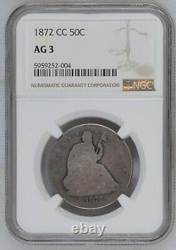 1872-CC 50c Seated Liberty Silver Half Dollar NGC AG3 Rare Carson City Mint 2004