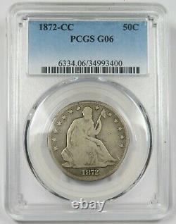 1872-CC PCGS G 06 Silver Seated Liberty 50c Half Dollar US Coin Item #24681A