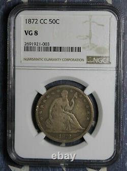 1872-cc Seated Liberty Silver Half Dollar Ngc Vg 8 Collector Coin Free Shipping