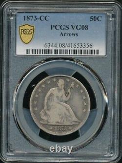 1873-CC withArrows Carson City Seated Liberty Half Dollar PCGS Gold Shield VG 08