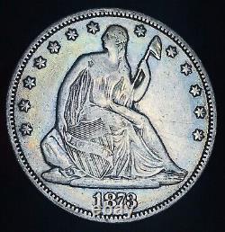 1873 Seated Liberty Half Dollar 50C NO Arrows Closed 3 Silver US Coin CC16662