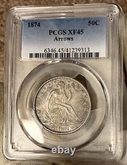 1874 Arrows Seated Liberty 50c PCGS XF45 Great Coin! Very Tough Date