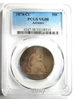 1874-CC Arrows Seated Liberty Half Dollar 50C Coin PCGS VG8 $2,150 Value