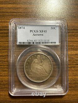 1874-P Seated Liberty Silver Half Dollar PCGS XF 45 Type 6, With Motto, Arrows