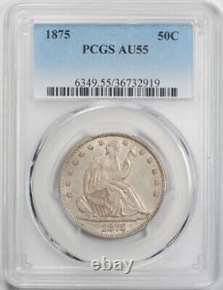 1875 50C Seated Liberty Half Dollar PCGS AU 55 About Uncirculated Original Toned