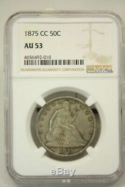 1875 CC 50 Cent Seated Liberty Half Dollar AU 53 NGC Graded